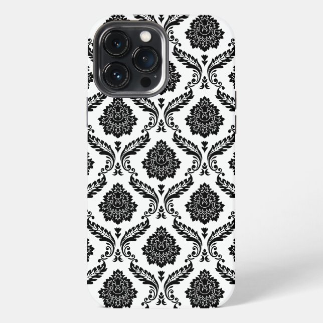Rococo Damask Pattern Black on White iPhone Case (Back)