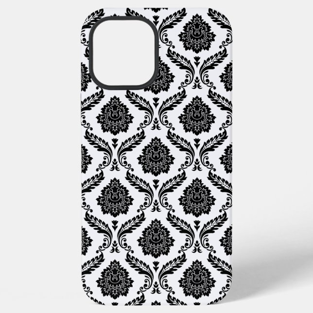 Rococo Damask Pattern Black on White iPhone Case (Back)