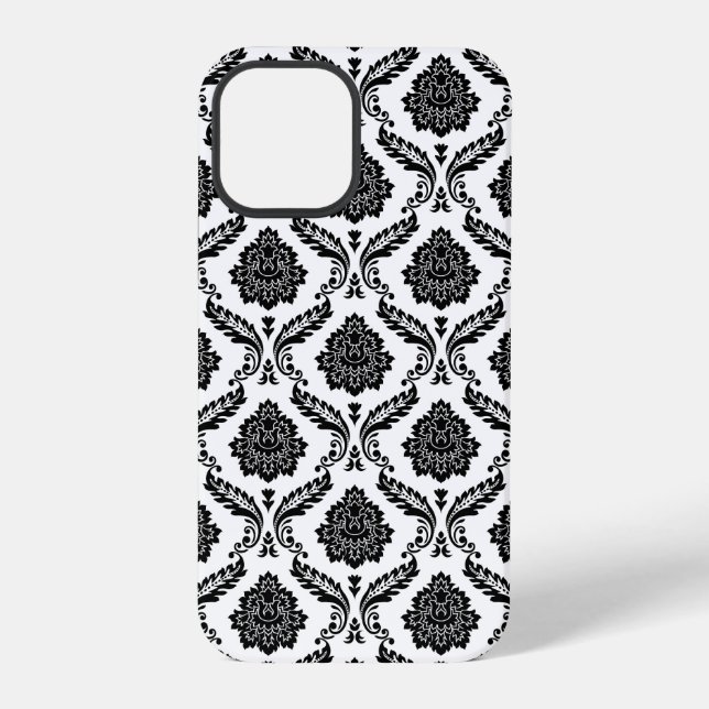 Rococo Damask Pattern Black on White iPhone Case (Back)