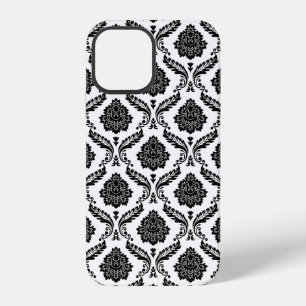 Rococo Damask Pattern Black on White iPhone 12 Case