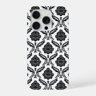 Rococo Damask Pattern Black on White iPhone 15 Pro Case