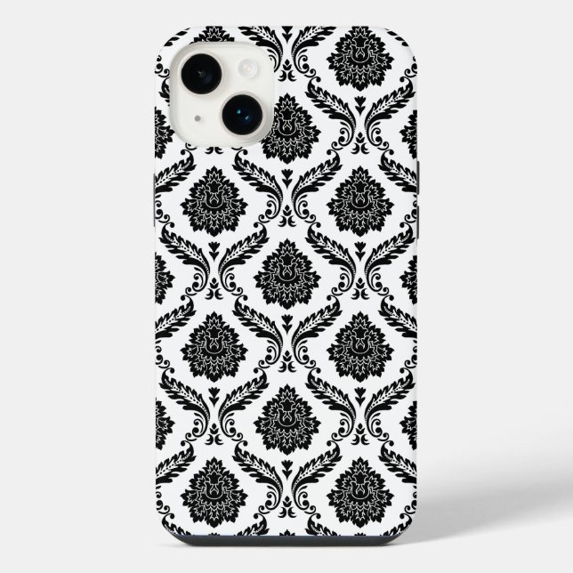 Rococo Damask Pattern Black on White iPhone Case (Back)