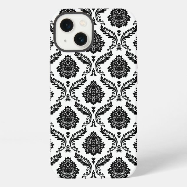 Rococo Damask Pattern Black on White iPhone Case (Back)