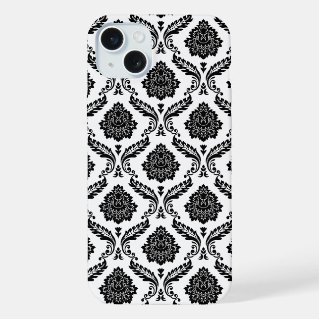 Rococo Damask Pattern Black on White iPhone Case (Back)