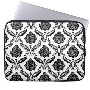 Rococo Damask Pattern Black on White Laptop Sleeve