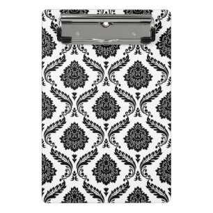 Rococo Damask Pattern Black on White Mini Clipboard
