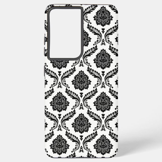Rococo Damask Pattern Black on White Samsung Galaxy S21+ Case (Back)