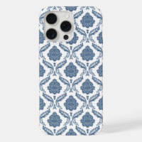 Rococo Damask Pattern Blue on White