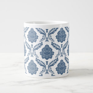 Rococo Damask Pattern Blue on White Large Coffee Mug