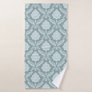 Rococo Damask Pattern Duck Egg Blue+Teal Bath Towel