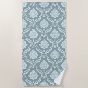 Rococo Damask Pattern Duck Egg Blue+Teal Beach Towel