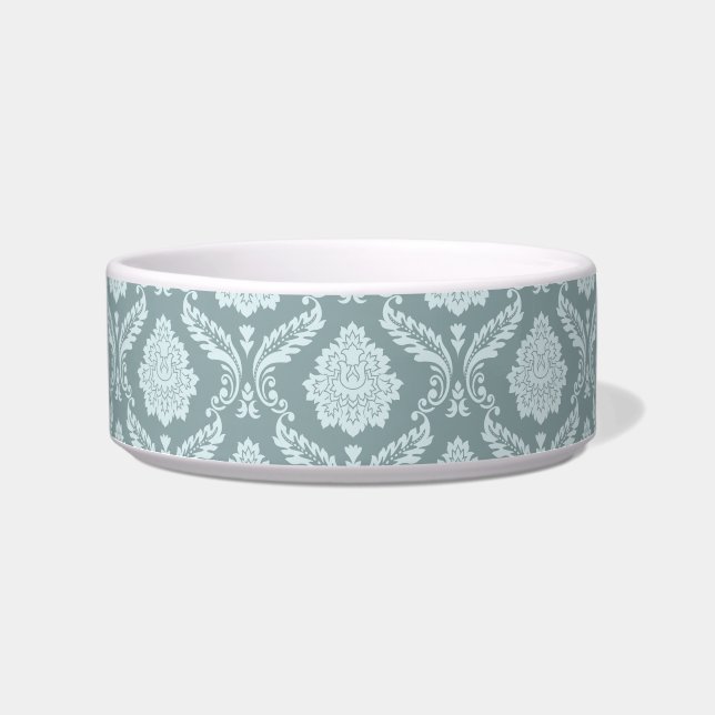 Rococo Damask Pattern Duck Egg Blue+Teal Bowl (Front)