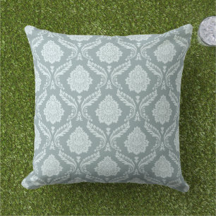 Rococo Damask Pattern Duck Egg Blue+Teal Cushion