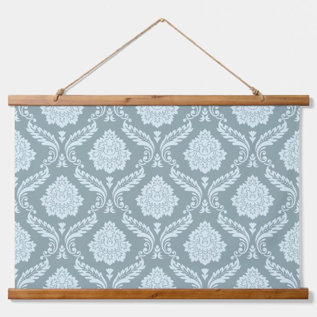 Rococo Damask Pattern Duck Egg Blue+Teal Hanging Tapestry (Front)