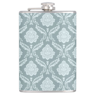 Rococo Damask Pattern Duck Egg Blue+Teal Hip Flask