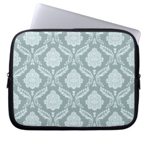 Rococo Damask Pattern Duck Egg Blue+Teal Laptop Sleeve