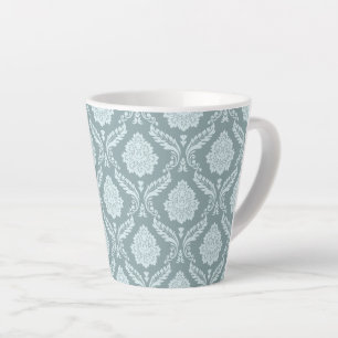 Rococo Damask Pattern Duck Egg Blue+Teal Latte Mug