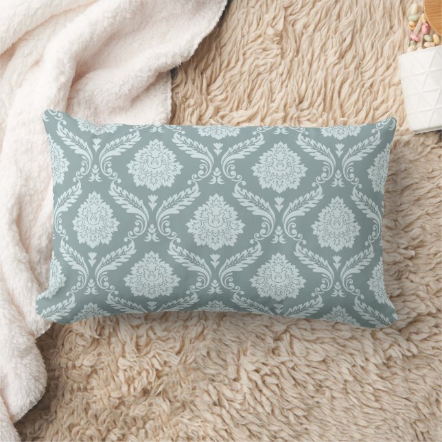 Rococo Damask Pattern Duck Egg Blue+Teal Lumbar Cushion (Blanket)
