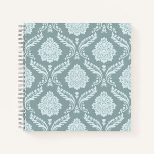 Rococo Damask Pattern Duck Egg Blue+Teal Notebook