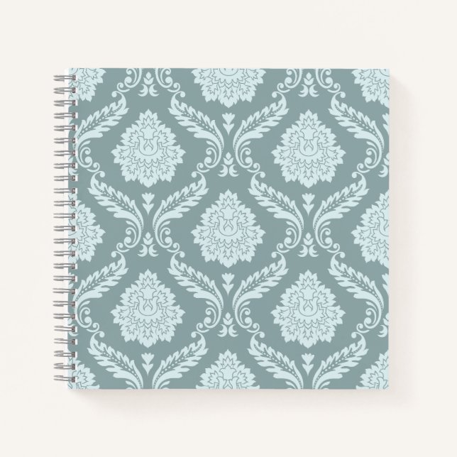 Rococo Damask Pattern Duck Egg Blue+Teal Notebook (Front)