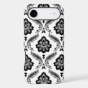 Rococo Damask Pattern Grey Black White