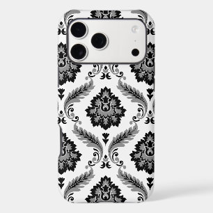 Rococo Damask Pattern Grey Black White