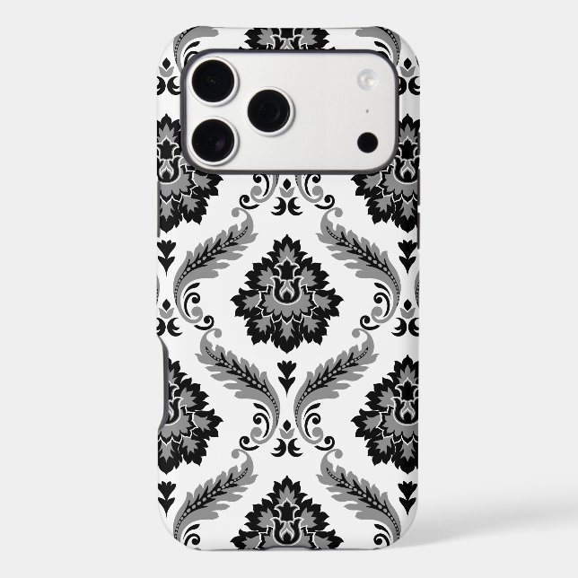 Rococo Damask Pattern Grey Black White (Back)