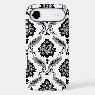 Rococo Damask Pattern Grey Black White