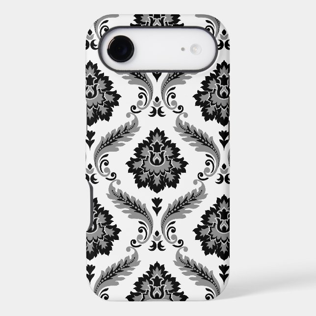 Rococo Damask Pattern Grey Black White (Back)