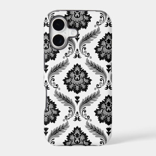 Rococo Damask Pattern Grey Black White