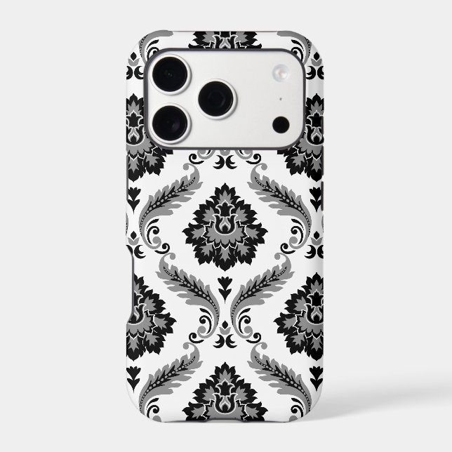 Rococo Damask Pattern Grey Black White (Back)