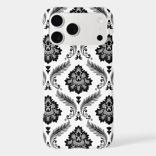 Rococo Damask Pattern Grey Black White
