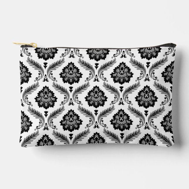 Rococo Damask Pattern Grey Black White Accessory Pouch (Front)