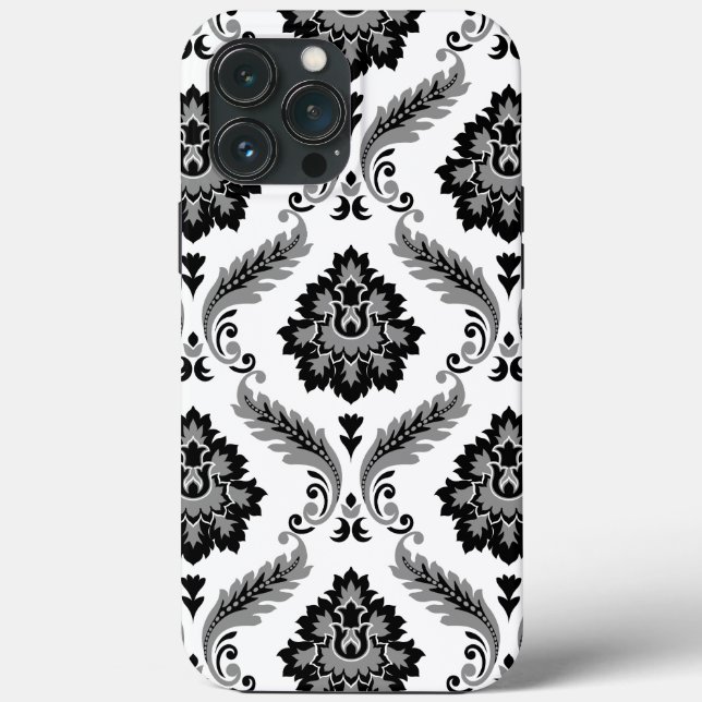 Rococo Damask Pattern Grey Black White Case-Mate iPhone Case (Back)