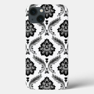 Rococo Damask Pattern Grey Black White iPhone 13 Case