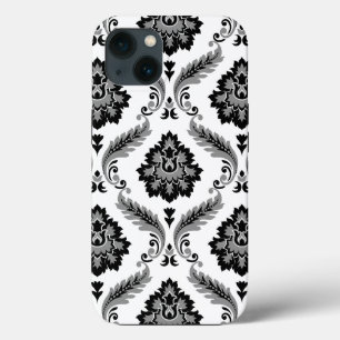 Rococo Damask Pattern Grey Black White iPhone 13 Case