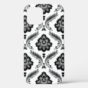 Rococo Damask Pattern Grey Black White iPhone 12 Case