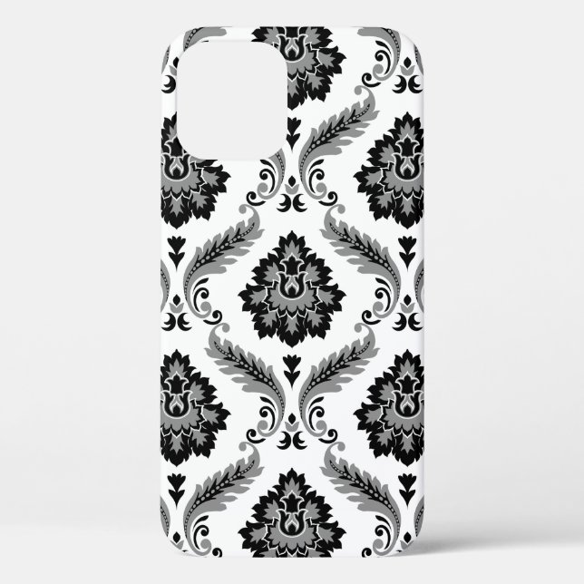 Rococo Damask Pattern Grey Black White Case-Mate iPhone Case (Back)
