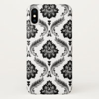 Rococo Damask Pattern Grey Black White