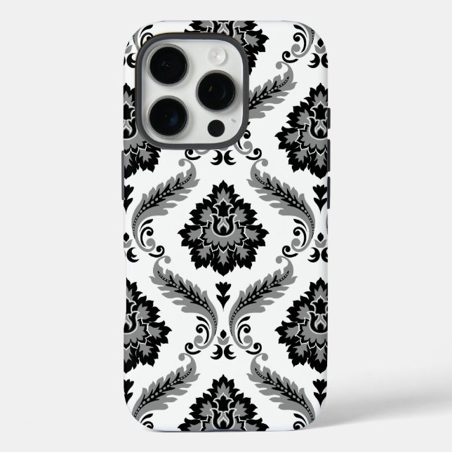 Rococo Damask Pattern Grey Black White Case-Mate iPhone Case (Back)