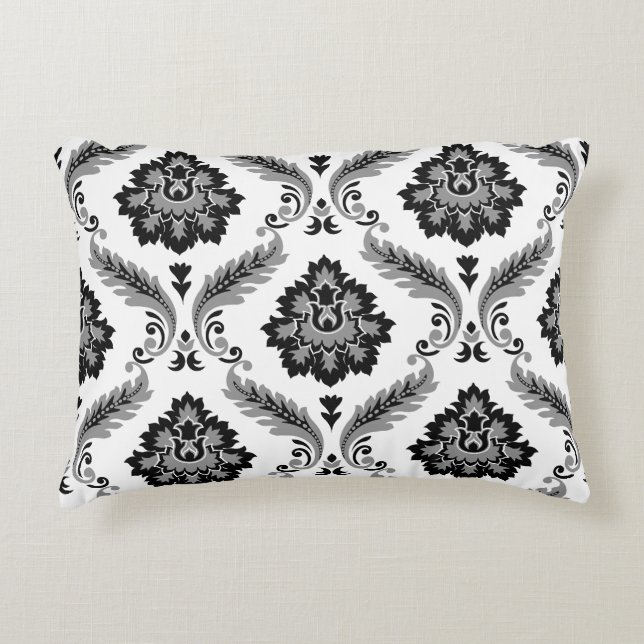 Rococo Damask Pattern Grey Black White Decorative Cushion (Front)