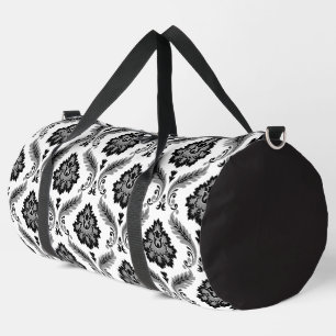 Rococo Damask Pattern Grey Black White Duffle Bag