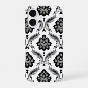 Rococo Damask Pattern Grey Black White iPhone 16 Case