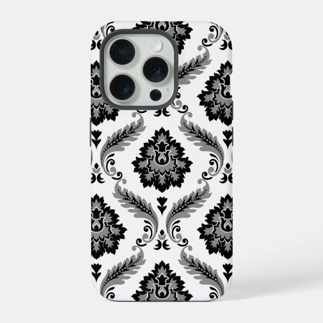 Rococo Damask Pattern Grey Black White iPhone Case (Back)