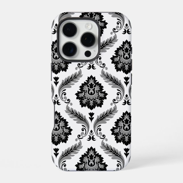 Rococo Damask Pattern Grey Black White iPhone Case (Back)