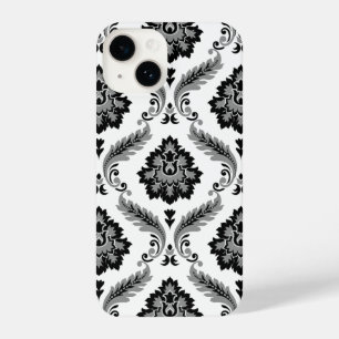 Rococo Damask Pattern Grey Black White iPhone 14 Case