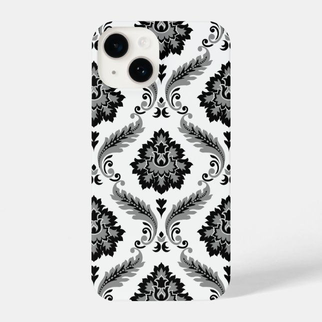 Rococo Damask Pattern Grey Black White iPhone Case (Back)