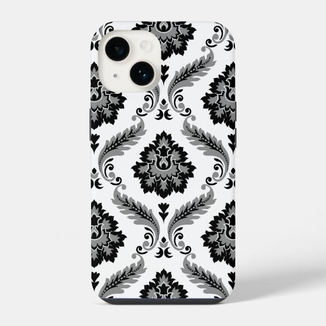 Rococo Damask Pattern Grey Black White iPhone Case (Back)