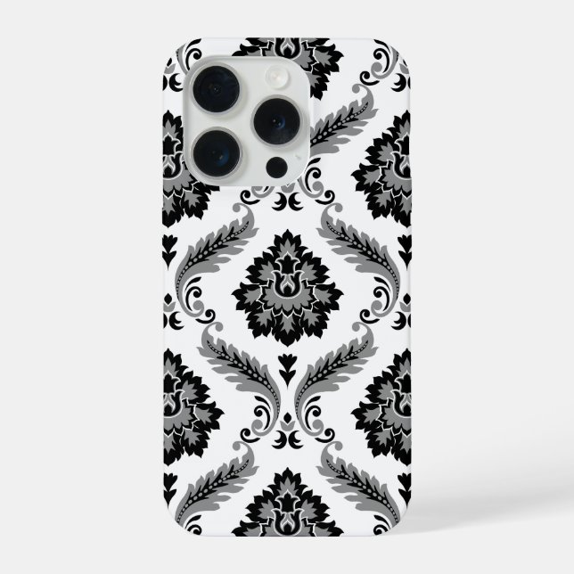 Rococo Damask Pattern Grey Black White iPhone Case (Back)