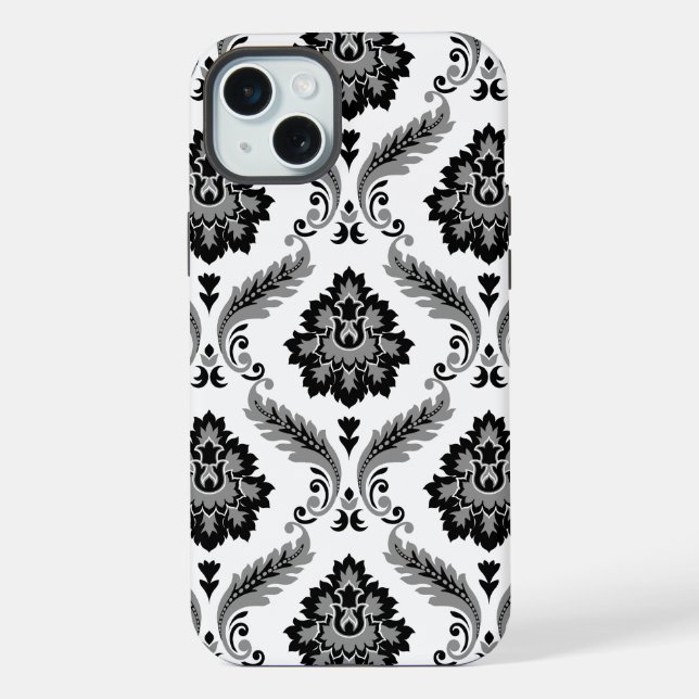 Rococo Damask Pattern Grey Black White iPhone Case (Back)